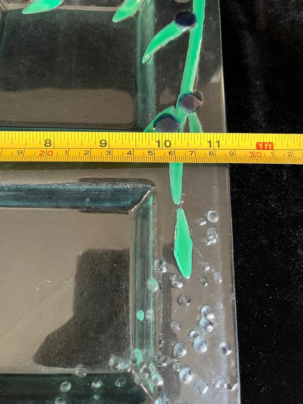 Fused Glass Olive Vine Bubble Divided Serving Platter Dish